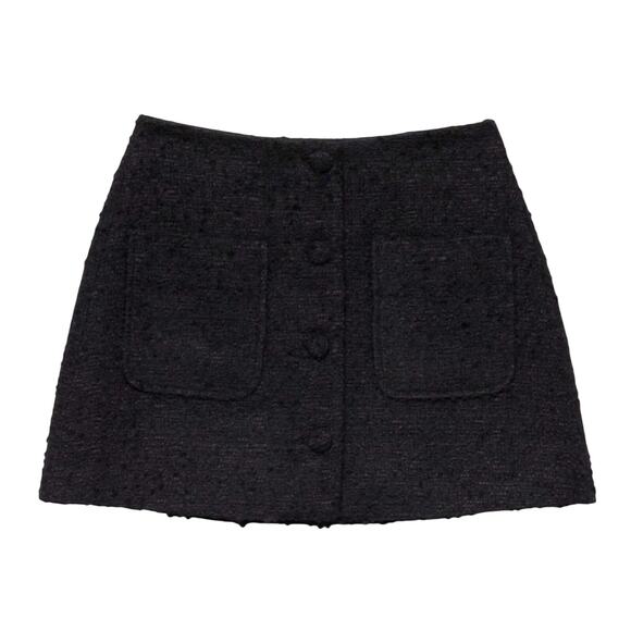 Doen Elina Tweed Boucle Button Pocket High Waist A Line Mini Skirt Black - Picture 14 of 15